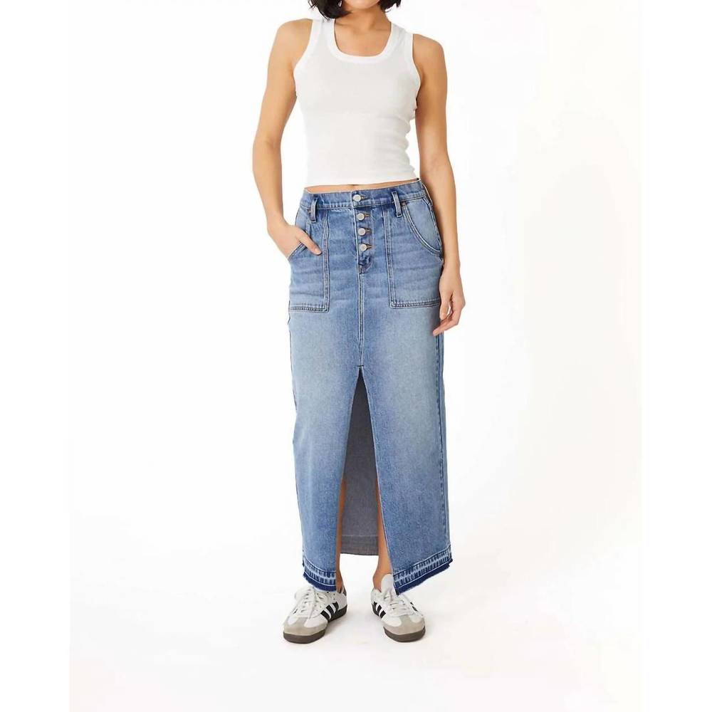 NEW LEVEL99 carol exposed button maxi skirt in stone blue